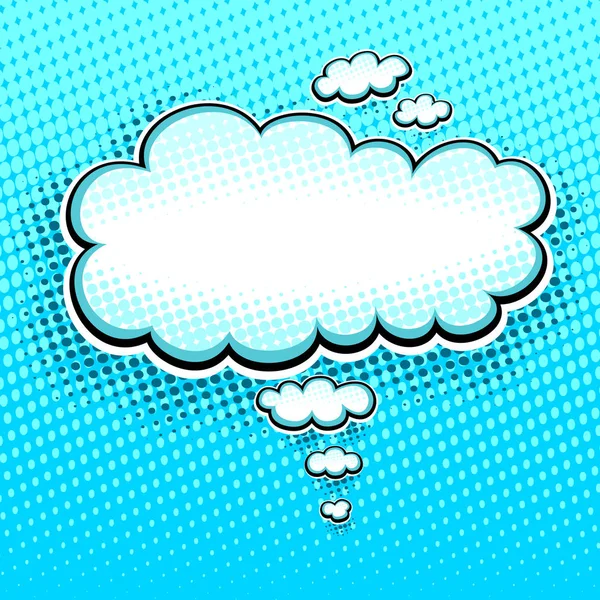 Tekstballon of wolk in popart cartoon stijl wit op blauw — Stockvector