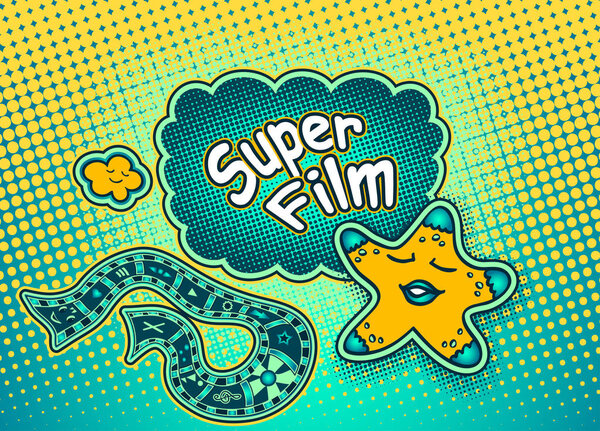 Doodle star pointing on Speech bubble with inscription Super film