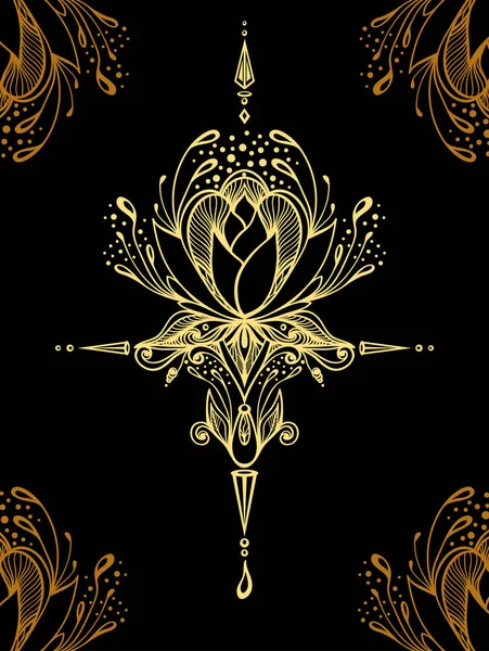 Abstract decorative element in Boho style gold on black — Stock Vector