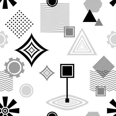 Postmodern Memphis tarzı siyah gri beyaz soyut seamless modeli