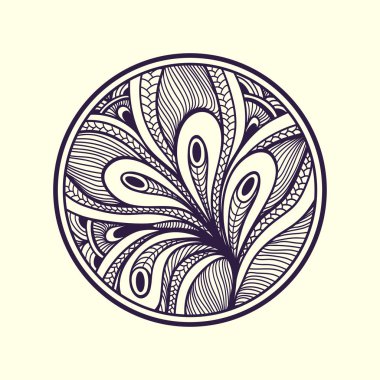 Zen-doodle arka plan daire içinde beyaz üzerine siyah