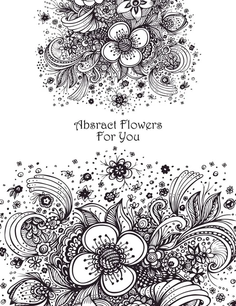 Sjabloon met mooie abstracte bloemen boeket zwart op wit — Stockvector