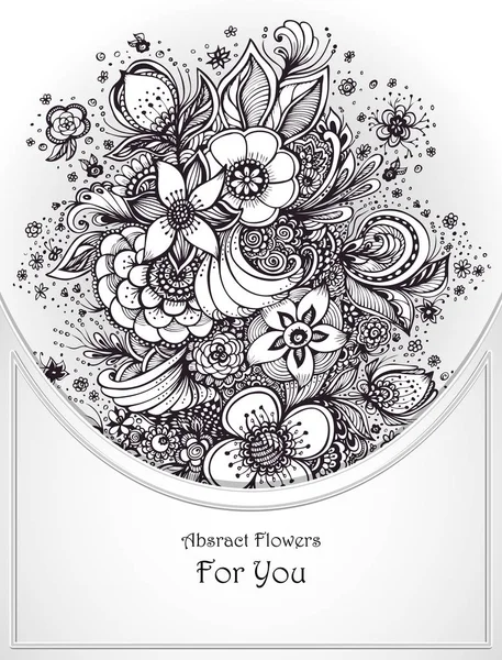 Plantilla con flores abstractas hermoso ramo negro sobre blanco — Vector de stock