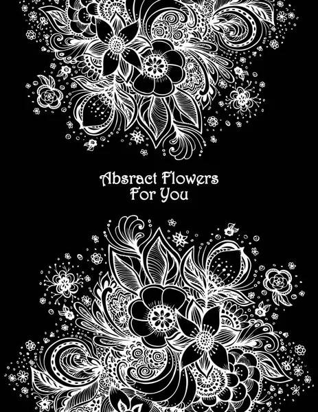 Template with Beautiful abstract flowers bouquet white on black — Stock Vector