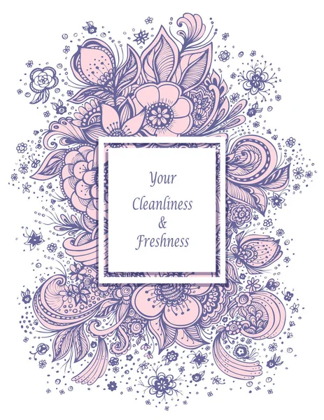 Sjabloon met mooie abstracte bloemen boeket in roze grijs op wit — Stockvector
