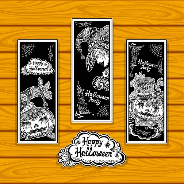 Set bookmarks for coloring on Halloween with pumpkins witch — Stock Vector