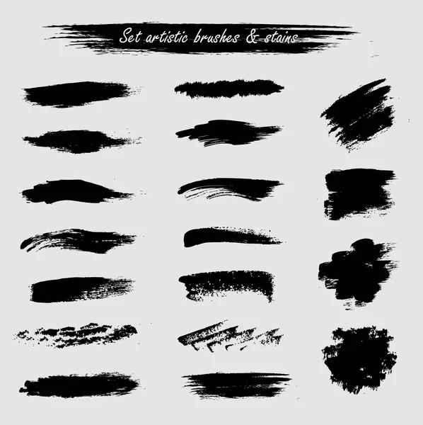 Set of artist acrylic hard brushes and stains frames black on white isolated — Stock Vector