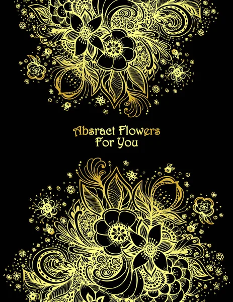 Plantilla con hermoso ramo de flores abstractas en oro sobre negro — Vector de stock