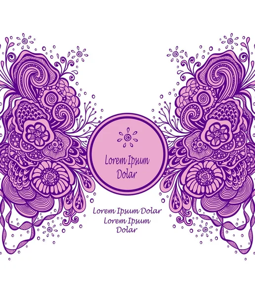 Template with Beautiful abstract marine flowers bouquet in lilac on white — Stock Vector