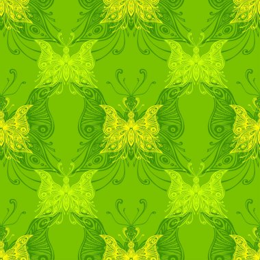 Yeşil zentangle kelebekler ile Seamless Modeli