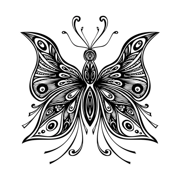 Zentangle lace butterfly för tatuering eller målarbok — Stock vektor