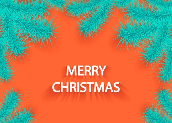 Fundo de Natal com ramo de árvore ou ramo de abeto em laranja azul — Vetor de Stock