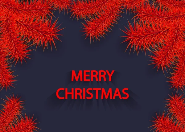 木の枝や暗闇にスプルースの赤の支店とクリスマスの背景 — ストックベクタ