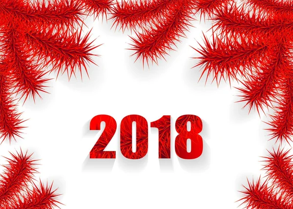 Kerstmis of Nieuwjaar achtergrond met boom tak rood op wit — Stockvector