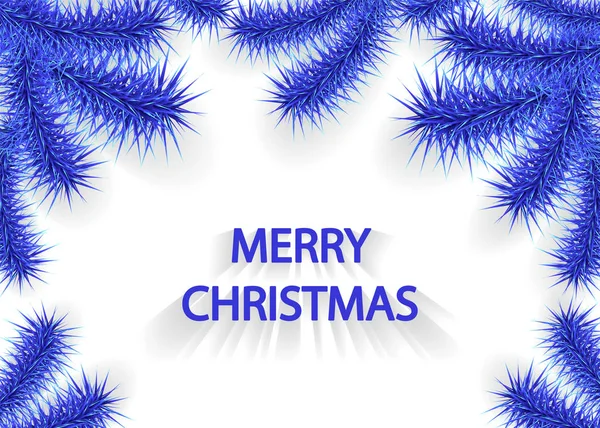 Sfondo natalizio con ramo d'albero o ramo di abete rosso blu su bianco — Vettoriale Stock