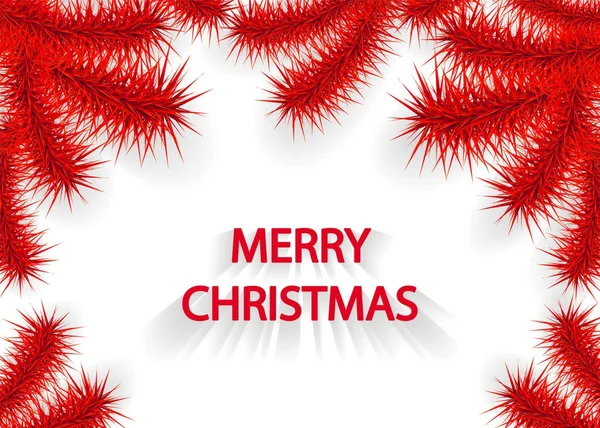 Рождественский фон с веткой елки или веткой ели красного цвета на белом — стоковый вектор