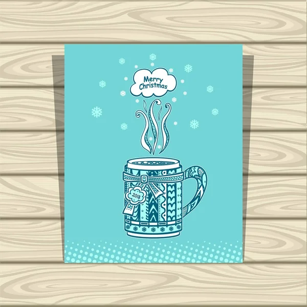 Меню листовки горячие напитки чай или кофе в синих цветах — стоковый вектор
