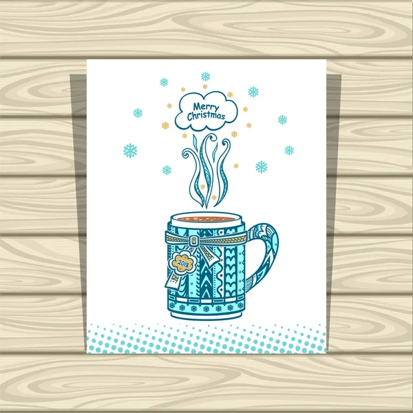 Şablon afiş menü sıcak içecekler çay veya kahve mavi beyaz renklerde — Stok Vektör