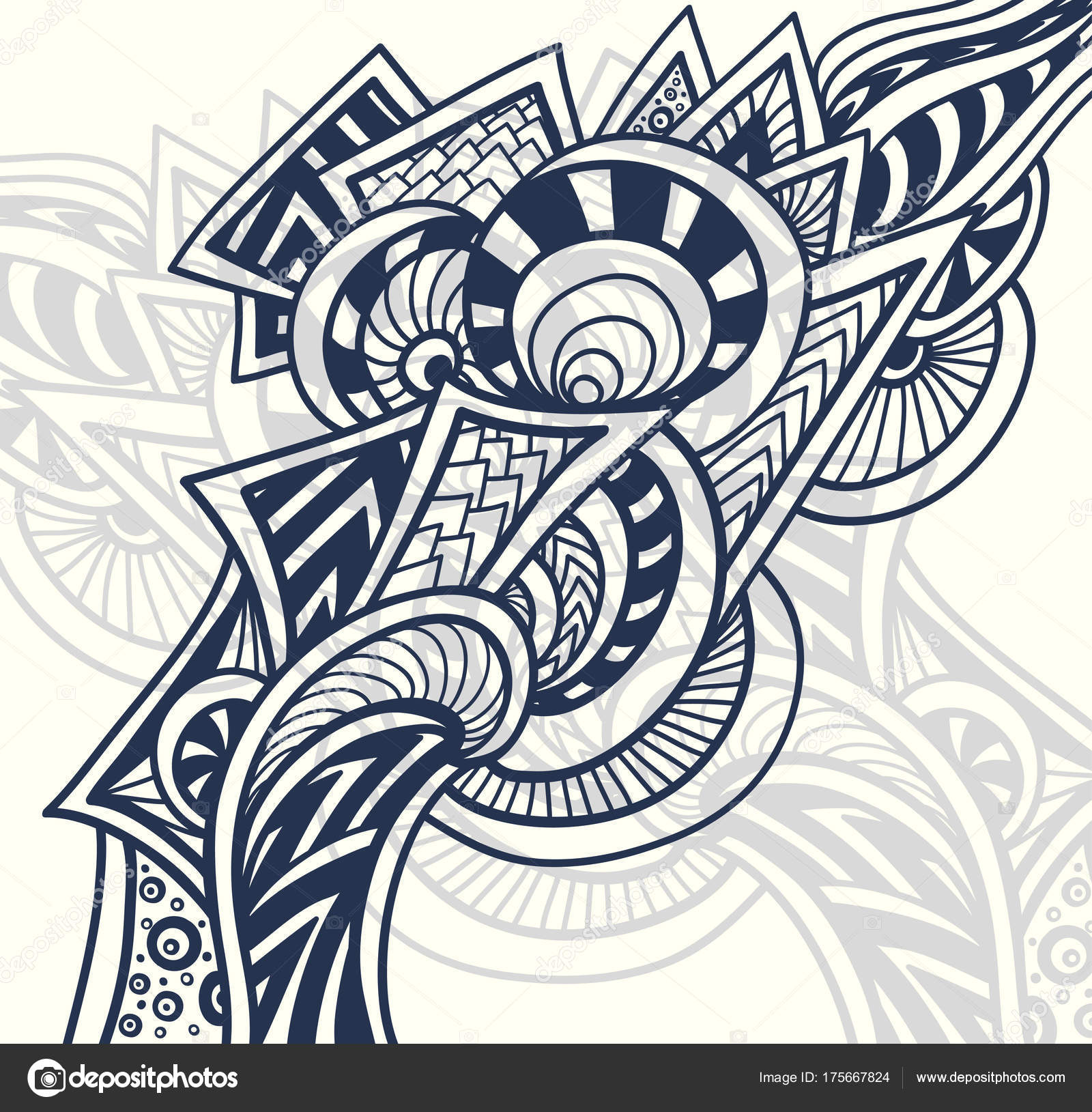 Abstract Decorative Element Zentangle Zendoodle Style Black Grey