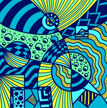 Cosmos arka plan deseni Memphis veya Zendoodle stil mavi yeşil sarı veya duvar kağıdı dekorasyon paket için ve diğer şeyler soyut