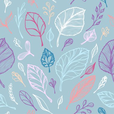 Elinden Dikişsiz desen çizmek yaprakları renkli yapısını mavi hat sanatında tasarım afiş afiş veya dekorasyon paket çay veya kozmetik ve Parfümler veya botanik Tema Tasarım