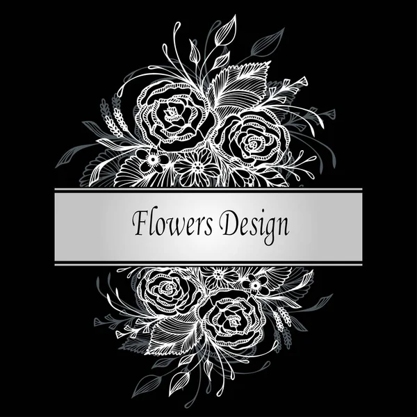 Pacote Etiqueta Folheto Design Modelo Com Flores Desenhadas Mão Buquê —  Vetores de Stock