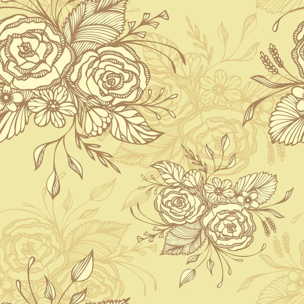 Naadloze Patroon Met Bloemen Boeket Beige Retro Stijl Voor Decoupage — Stockvector