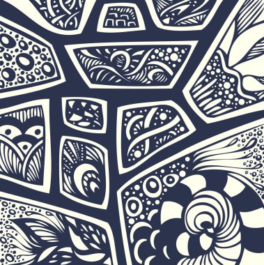 Abstract handmade Ethno Zentangle Zendoodle  background  black on white for coloring page or adult relax coloring book or for decoration package or for wallpaper and other things clipart