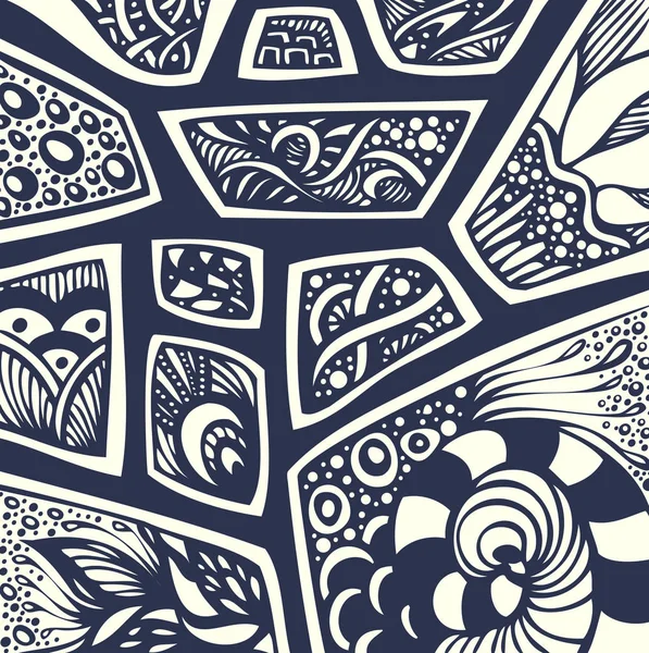 Resumen Hecho Mano Ethno Zentangle Zendoodle Fondo Negro Sobre Blanco — Vector de stock