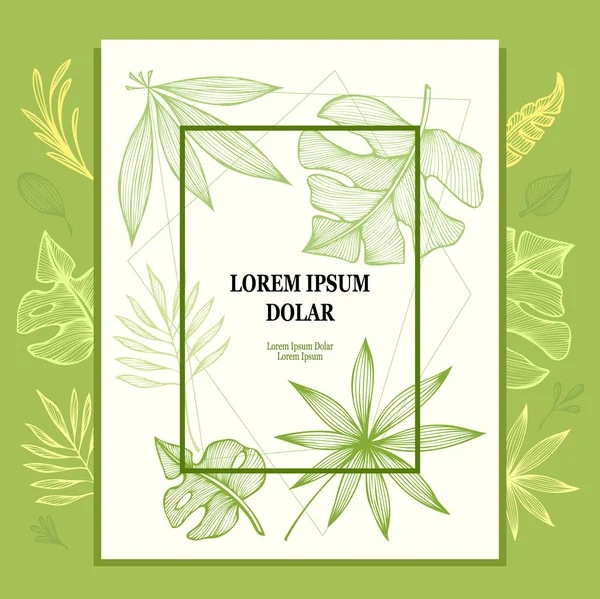 Template Hand Draw Structure Tropic Leaves Line Art Creative Design — Stock Vector
