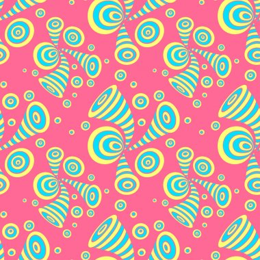 Doodle soyut deformasyon daireler Memphis ile Seamless Modeli stil sarı mavi pembe veya yaratıcı dekorasyon tasarım paketi duvar kağıdı için üzerinde diğer şeyler