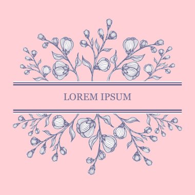 Şablon Paketi kozmetik parfüm şampuan veya çay veya kare etiketi için ya da bir şey reklam için pembe çiçek dalları ile  