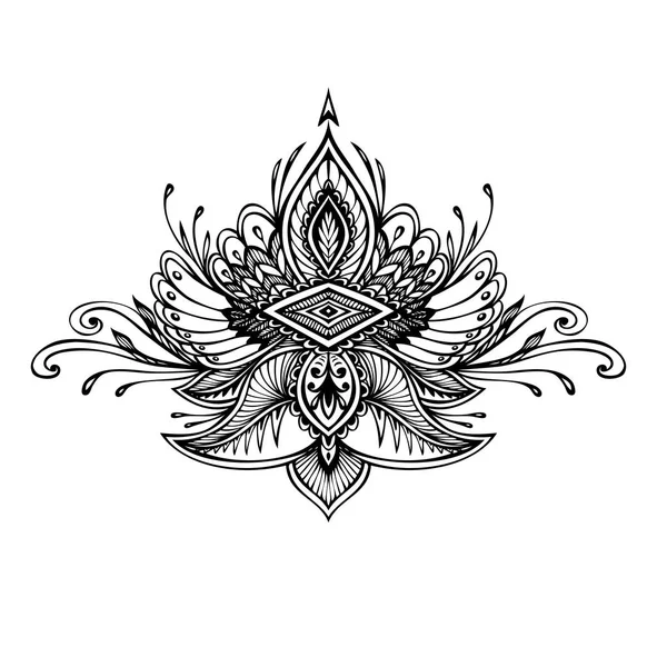 Boho 아시아 Ethno 스타일 화이트 페이지 색칠에 문신에 Zentangle Zendoodle — 스톡 벡터