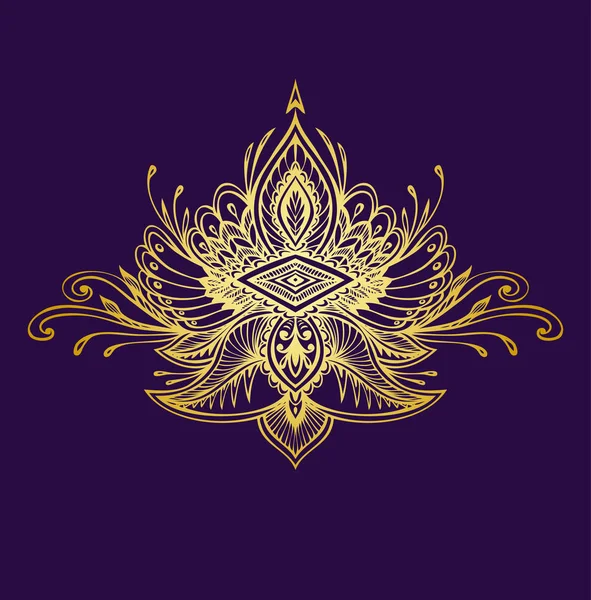 Abstraktní Zentangle Zendoodle Symbol Boho Indická Asijská Etno Styl Zlata — Stockový vektor