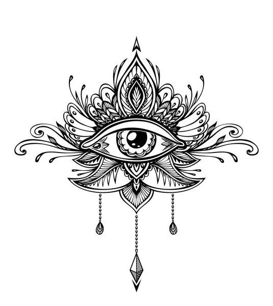 Абстрактний Символ Всевидного Ока Індійському Азійському Стилі Етно Татуювання Чорне — стоковий вектор