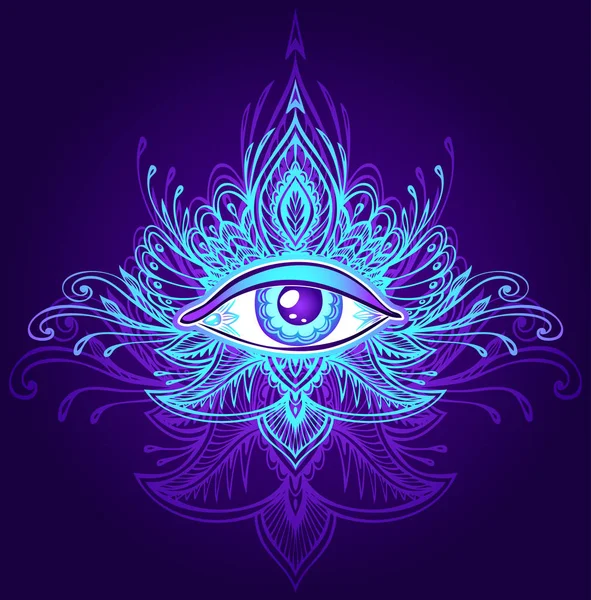 Абстрактный Символ Всевидящего Глаза Индийском Азиатском Стиле Этно Синяя Сирень — стоковый вектор