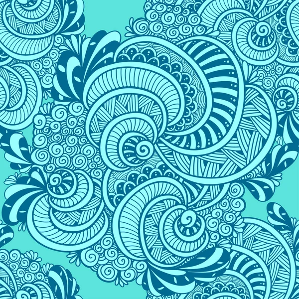 Abstract Zen Tangle Zen Doodle Marine Seamless Pattern Shells Blue — Stock Vector