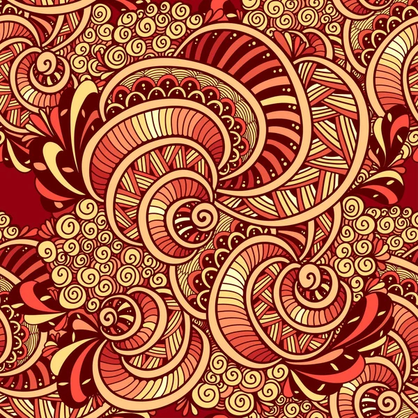 抽象禅宗纠结的禅宗涂鸦海洋无缝模式从贝壳红色黄金装饰衣服包装或打印和其他 — 图库矢量图片