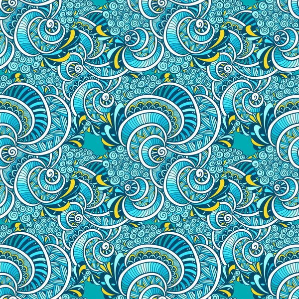 抽象禅宗纠结禅宗涂鸦海洋无缝模式从贝壳蓝色橙色装饰衣服包装或打印和其他 — 图库矢量图片