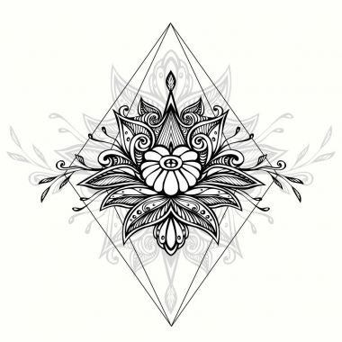 Soyut Zen dolaştırmak Zen doodle sembolü Boho Hint Asya etnik tarzı için dövme siyah beyaz dekorasyon T-shirt veya boyama sayfası veya yetişkin renklendirme kitap için