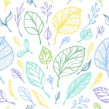 Elinden seamless modeli satır resmi tasarım afiş afiş veya dekorasyon paket çay veya kozmetik ve Parfümler veya botanik tema tasarımı Beyaz yaprakları renkli yapısını çizmek