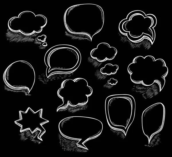 Set Hand Draw Speech Bubbles Clouds Sketch Chalk Effect Cartoon — Stock Vector