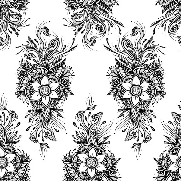 Seamless Pattern Texture Decorative Flowers Black White Wallpaper Textile Decoration — Stock Vector