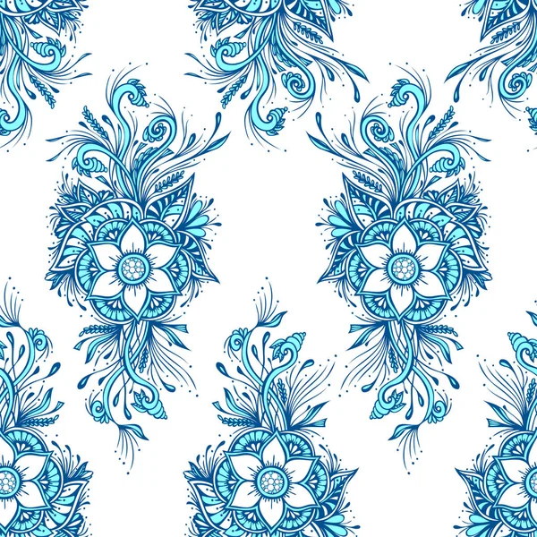 Seamless Pattern Texture Decorative Flowers Blue White Wallpaper Textile Decoration — ストックベクタ