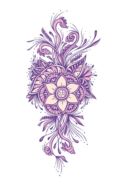 Floral Decorative Bouquet Flowers Leaves Pink Lilac White Tattoo Decoration — 스톡 벡터