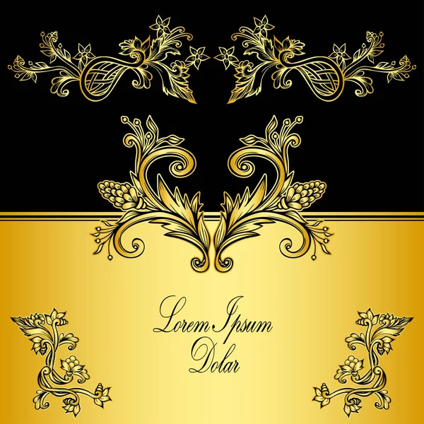 Template Vintage Label Frame Baroque Style Gold Black Menu Invitation — Stock Vector