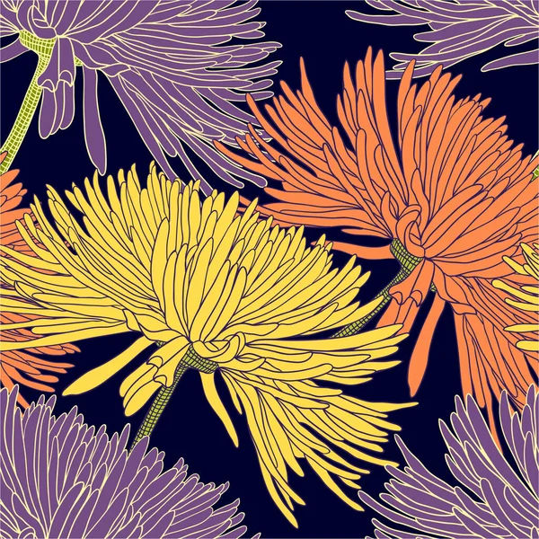 无缝隙花纹 深色菊花 用于装饰纺织品 窗帘或不同的背景 — 图库矢量图片