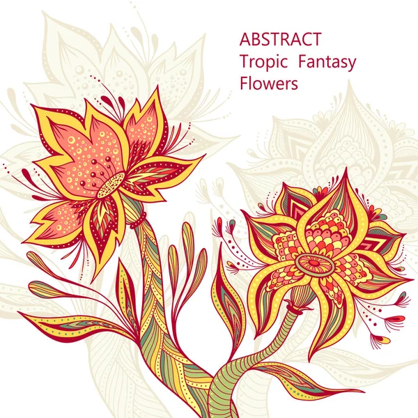 Šablona Abstraktních Taneční Tropické Fantasy Květiny Plné Barvě Bílo Pro — Stockový vektor