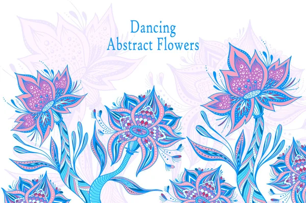 Plantilla Abstract Dancing Tropic Fantasy Flores Lila Rosa Azulada Sobre — Vector de stock