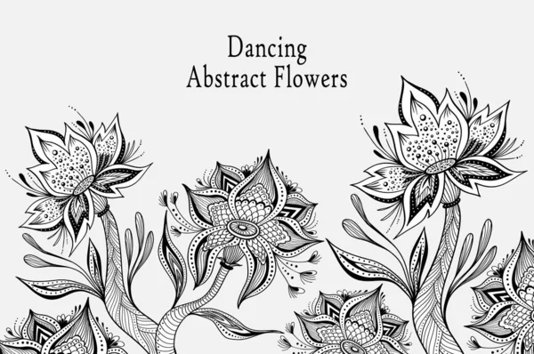 Template Von Abstract Dancing Tropic Fantasy Blumen Schwarz Weißen Farben — Stockvektor